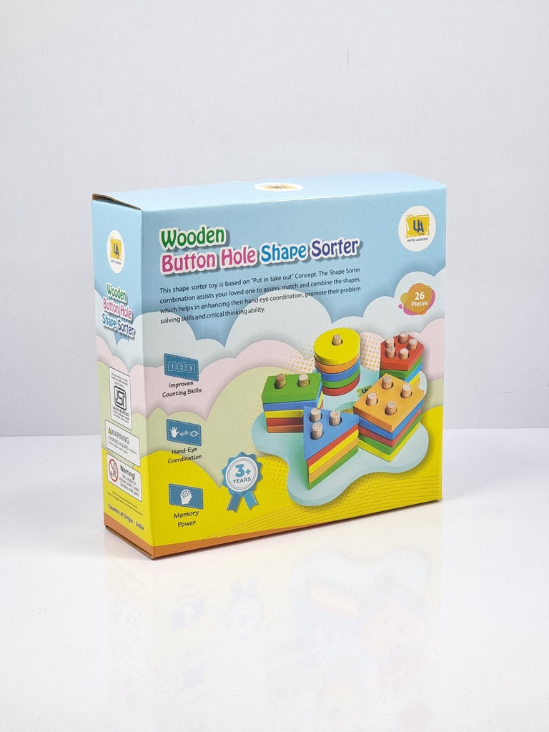 BUTTON HOLE SHAPE SORTER WOODEN -WOODEN TOYS- UATOYS